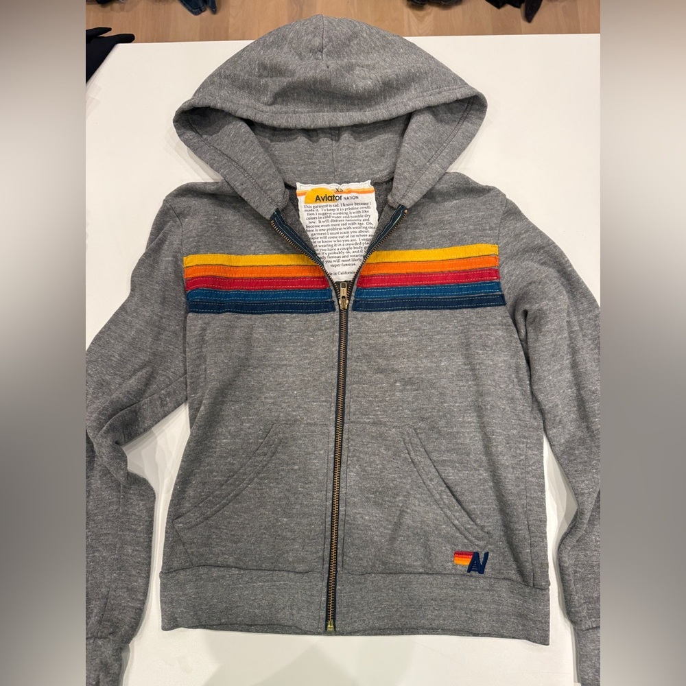 Aviator Nation Gray Hoodie with Multicolor Stripes